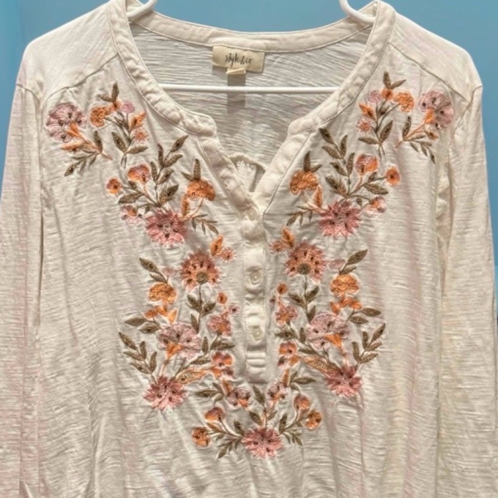 Style & Co. White Floral Embroidered Blouse 3X - Picture 5 of 6